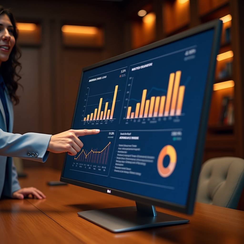 Schermo con grafici e indicatori aziendali visualizzati in modo semplice